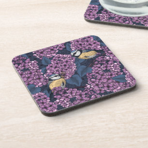 Birds in violet lilac garden coaster