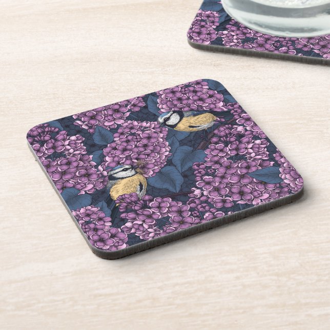Birds in violet lilac garden coaster (Left Side)
