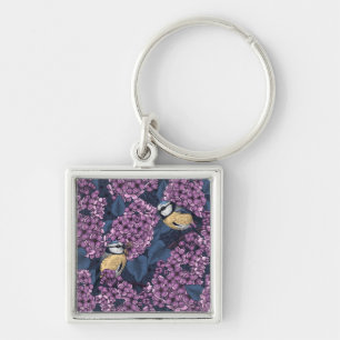 Birds in violet lilac garden key ring