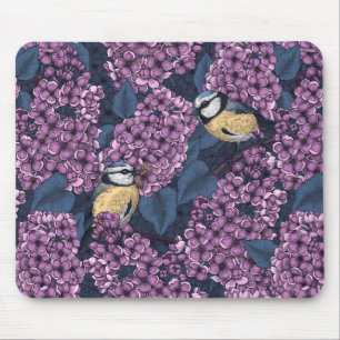 Birds in violet lilac garden mouse pad