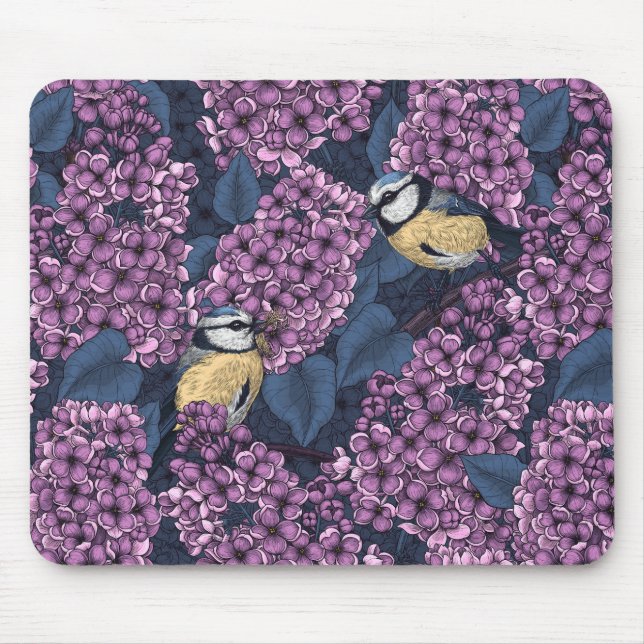 Birds in violet lilac garden mouse pad (Front)