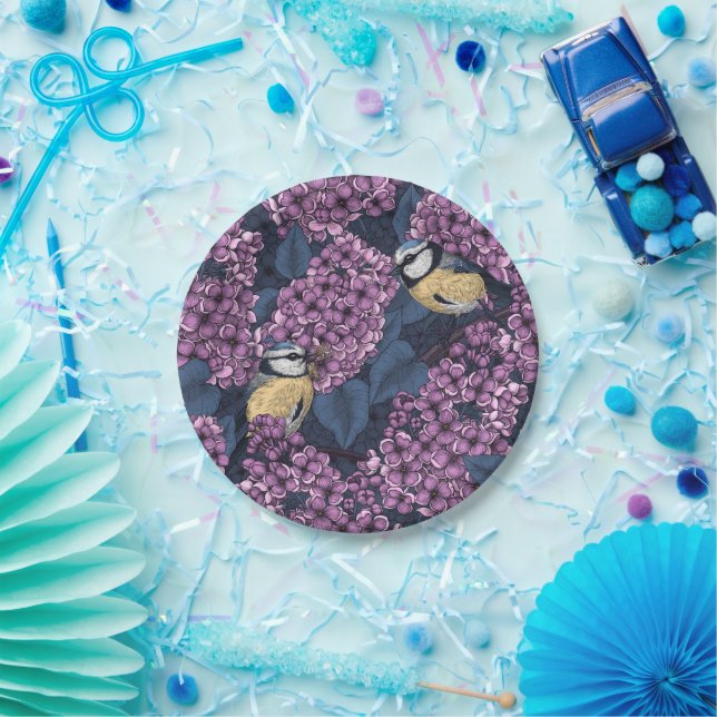 Birds in violet lilac garden paper plate (Party)