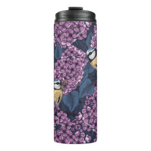 Birds in violet lilac garden thermal tumbler