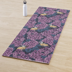 Birds in violet lilac garden yoga mat