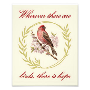 Birds Inspirational Quote, Bird Floral Wreath Photo Print