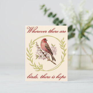 Birds Inspirational Quote, Bird Floral Wreath Postcard