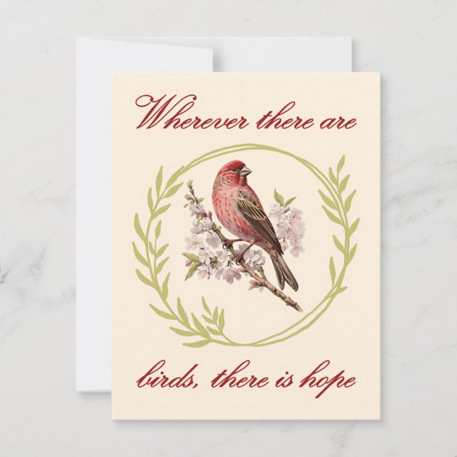 Birds Inspirational Quote, Bird Floral Wreath Thank You Card (Front)