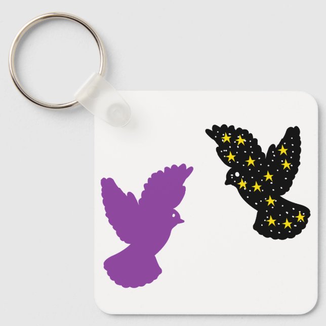 Birds Keychain – Dual Feather Silhouette Design (Front)