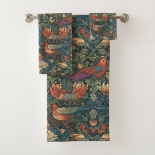 Birds Leaves Floral Vintage William Morris Pattern Bath Towel Set