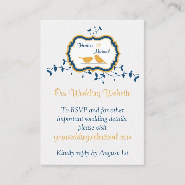 Birds Leaves Yellow Navy Wedding Website Insert (Front)
