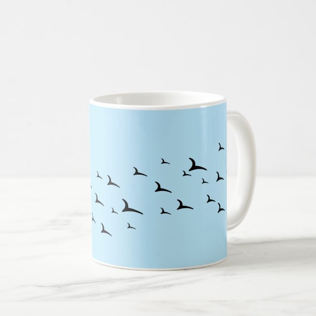 Birds light blue black pattern coffee mug (Front Right)