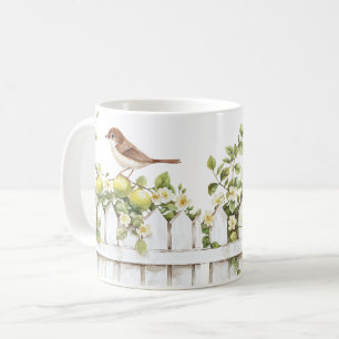 Birds Limes White Picket Fence Floral Coffee Mug