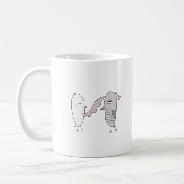 birds love couple cute autumn tea coffee drink mug (Left)