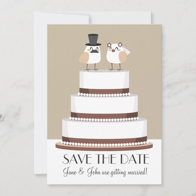 Birds Love Wedding Cake Save The Date (Front)