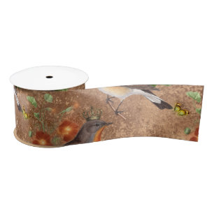 Birds Lovers Royalty Golden Crown Orange Satin Ribbon