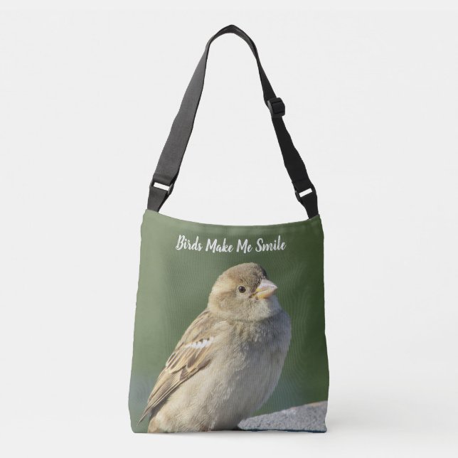 Birds Make Me Smile Sparrow Photo Bird Crossbody Bag (Front)