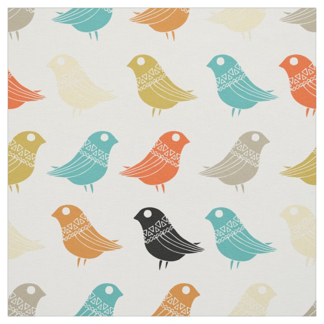 Birds Mid Century Modern Colourful Retro Pattern Fabric (Swatch)