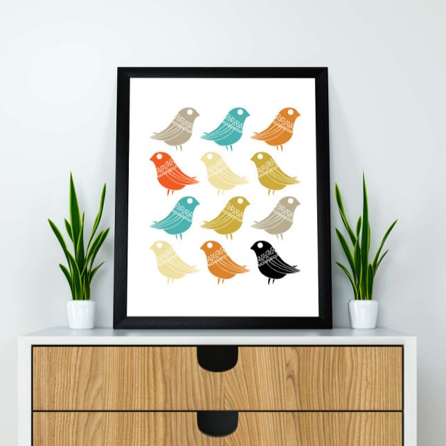 Birds Mid Century Modern Colourful Retro Poster (Creator Uploaded)