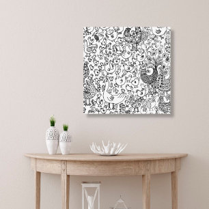 Birds Modern Black and White Hand Drawn Art Canvas Print