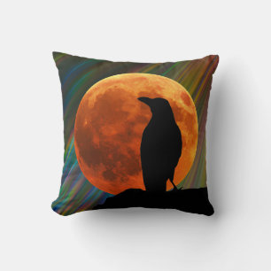 Birds - Moon and Black Raven Halloween Cushion