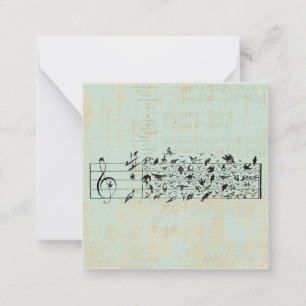 Birds & Music Staff Paper Vintage Aged Mint Green Card