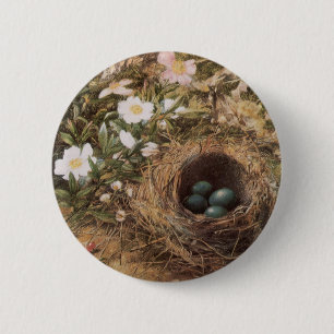 Bird's Nest and Dog Roses by John William Hill 6 Cm Round Badge