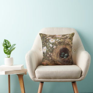Bird's Nest and Dog Roses by John William Hill Cushion
