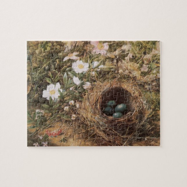 Bird's Nest and Dog Roses by John William Hill Jigsaw Puzzle (Horizontal)