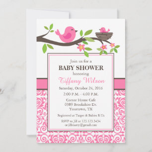 Birds Nest Baby Shower in Pink Invitation