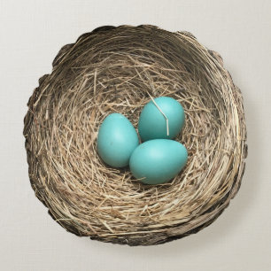 Birds Nest with Blue Eggs Round Cushion