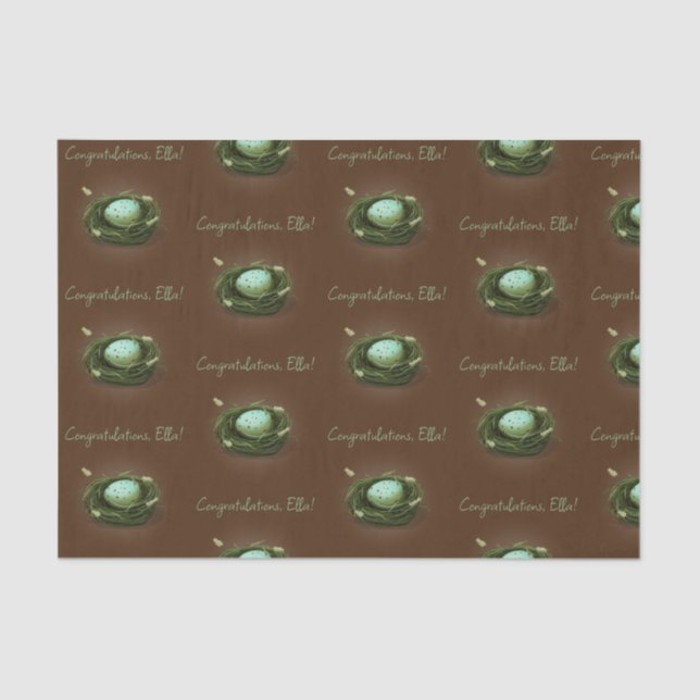 Bird's Nest With Blue Speckled Egg Custom Message Tissue Paper (Front)