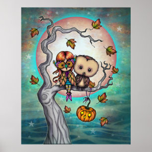 Birds of a Feather Cute Girl in Mask and Owl Poster