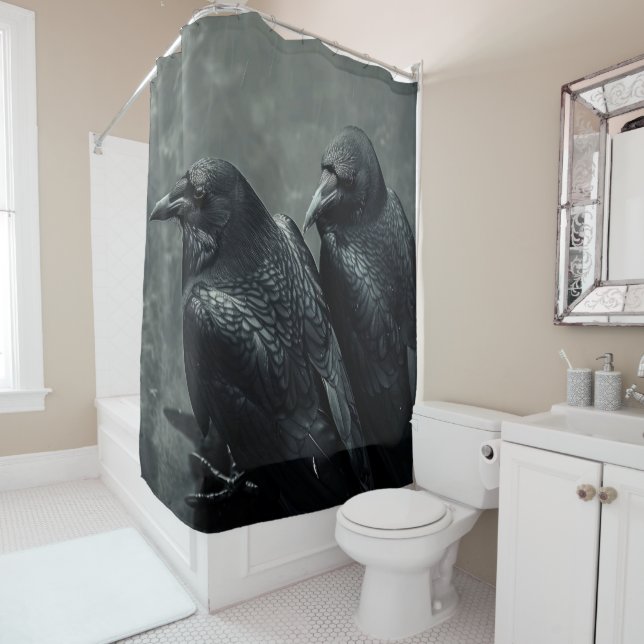 Birds of Feather Pair of  Crows, Ravens Shower Curtain (In Situ)