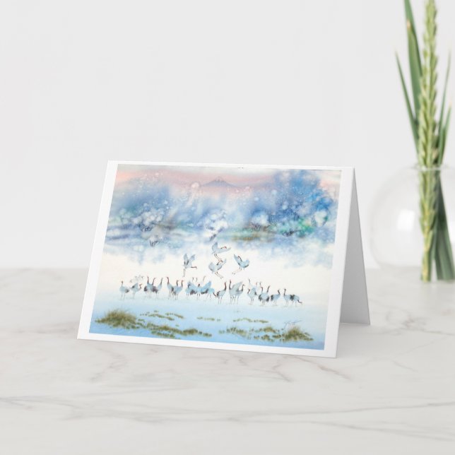 BIRDS OF HAPPINESS, JAPANESE CRANE CARD (Front)