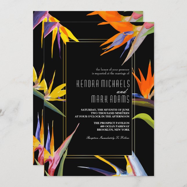 Birds of Paradise, Floral Wedding Invitations (Front/Back)