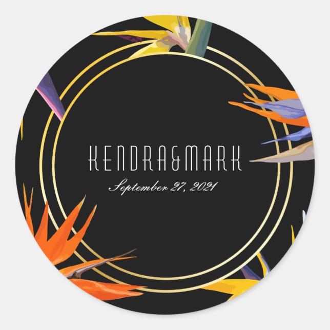 Birds of Paradise Floral Wedding Stickers (Front)