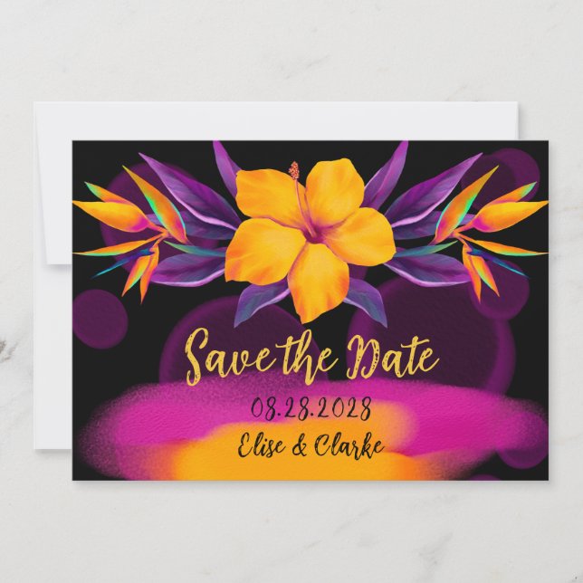 Birds of Paradise Hibiscus Save The Date Cards (Front)