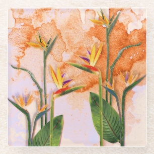 Birds of Paradise in Bloom Glass Coaster