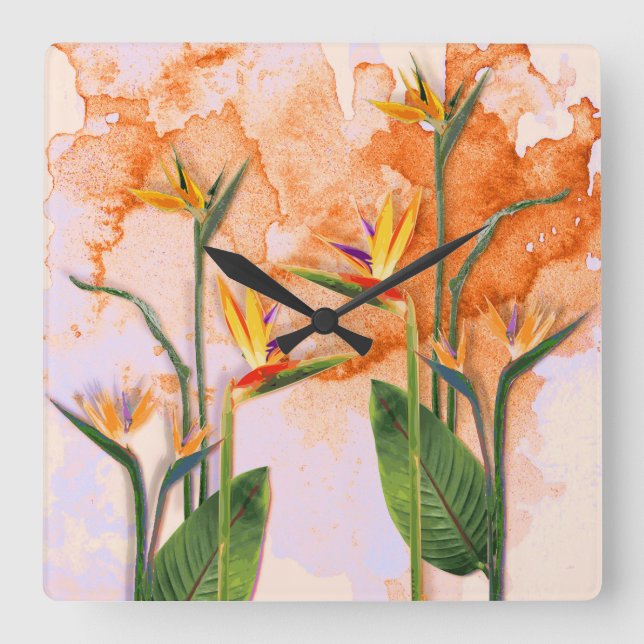 Birds of Paradise in Bloom Square Wall Clock (Front)