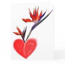 Birds Of Paradise in Heart Vase on White Card