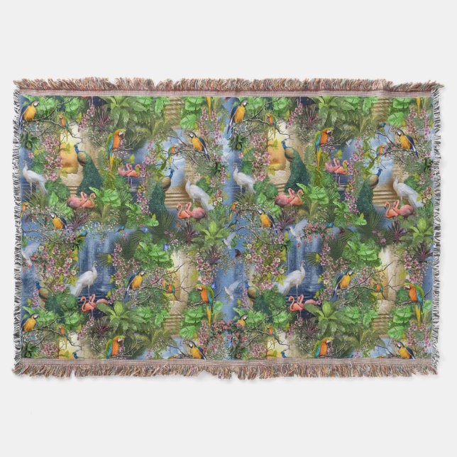 Birds of Paradise Repeat Print Throw Blanket (Front)