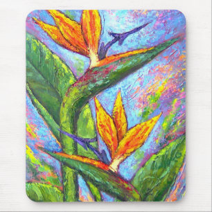 Birds Of Paradise Tropical Flower Painting Mouse Pad