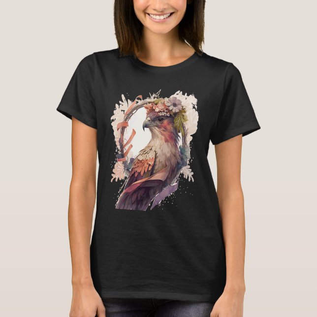 Birds Of Prey Kite Bird Flower Crown Floral T-Shirt (Front)