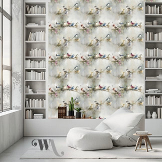 Birds on a Branch 1 Oil Painting Wallpaper