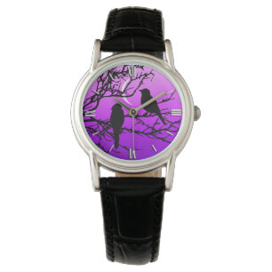 Birds on a Branch, Black Against Twilight Purple Watch
