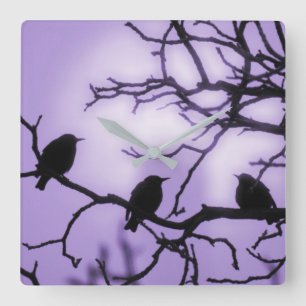 Birds on a Branch - Lavender Sky Wall Clock