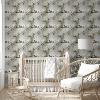 Birds on a Branch Oil Painting Wallpaper