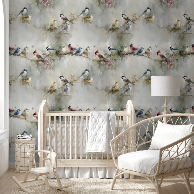 Birds on a Branch Oil Painting  Wallpaper (Kids)