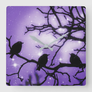 Birds on a Branch - Purple Starlight Wall Clock