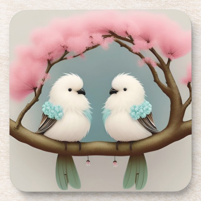 Birds on a Cherry Blossom Branch Coaster (Front)